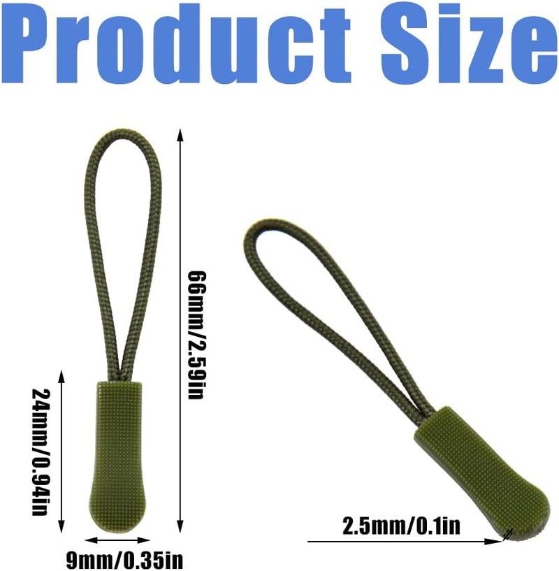 Ruidee 50 Pieces Zipper Pulls Zipper Tabs Zipper Pull Cord Extender Replacement Zipper Pulls for Backpacks, Jackets, Luggage, Purses, Handbags（Military Green） - Image 2